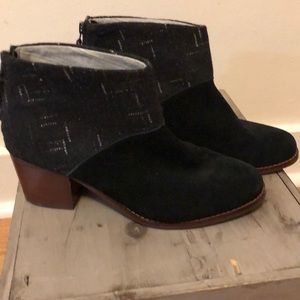 Toms Leila Black Suede and Dotted Wool Booties